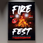 A Fire Fest flyer template featuring dramatic flames engulfing a scene, with silhouetted figures and glowing embers, conveying an intense and exciting event.
