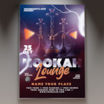 A Hookah Flyer Template featuring an elegant design with a glowing hookah pipe, wisps of smoke, and soft ambient lighting, creating a relaxed and inviting atmosphere for a lounge.
