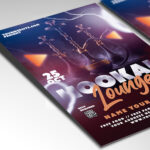 A customizable flyer template designed for shisha bars and chill-out events, showcasing sophisticated typography and warm color tones that evoke comfort and exotic flavors.