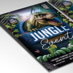 A customizable flyer template designed for themed events, showcasing vibrant green and earthy tones, bold, adventurous typography, and elements that evoke a wild, untamed environment.