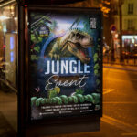 An immersive and attention-grabbing invitation template, ready for personalization for a "Jungle Event," promising an unforgettable night of exotic vibes, thrilling entertainment, and a unique escape.