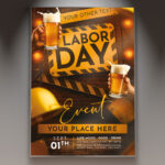 A Labor Day flyer template featuring a festive, patriotic design with red, white, and blue colors, subtle stars, and a celebratory banner, suitable for various holiday promotions or events.