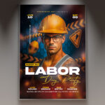 A Labor Day Party flyer template featuring a festive outdoor scene with BBQ elements, balloons, and subtle patriotic colors, conveying a relaxed and fun end-of-summer celebration.