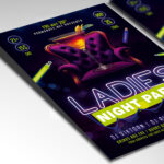 A customizable flyer template designed for women's special events, showcasing stylish typography, alluring color schemes, and elements that suggest celebration and enjoyment.