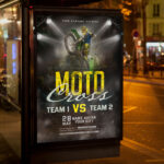 An intense and attention-grabbing invitation template, ready for personalization for a "Moto Cross Event," promising an unforgettable day of daring stunts, fierce competition, and off-road thrills.