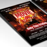 A customizable flyer template designed for film screenings, showcasing cinematic light effects, a comfortable movie-watching atmosphere, and clear typography for event details.