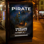 An exciting and attention-grabbing invitation template, ready for personalization for a "Pirate Party," promising an unforgettable evening of swashbuckling fun and discovery.