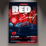 A Red Event flyer template featuring a bold, intense design dominated by vibrant red hues, dynamic abstract shapes, and subtle light effects, creating a striking visual impact.