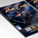 A customizable flyer template designed for rock music performances, showcasing gritty textures, bold, impactful typography, and energetic visual effects that convey raw power.