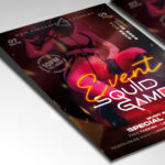 A customizable flyer template designed for Squid Game-themed parties, showcasing distressed textures and bold, stark typography to evoke the show's intense atmosphere.