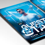 A customizable flyer template designed for major music events, showcasing vibrant neon colors, dynamic energy effects, and bold typography to highlight a headline DJ performance.