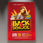 A Back 2 School 2025 flyer template featuring school supplies like notebooks and pencils, set against a dynamic and colorful background with subtle light effects, conveying an energetic party atmosphere.
