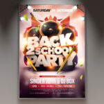 A Back 2 School flyer template featuring school supplies like notebooks and pencils, set against a dynamic and colorful background with subtle light effects, conveying an energetic party atmosphere.