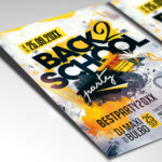 A customizable flyer template designed for student events, showcasing playful, bold typography and a vibrant color palette that evokes a sense of fun, friendship, and the excitement of a new academic year.