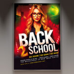 A Back-to-School Night flyer template featuring a chalkboard background with colorful school-themed icons and clear, friendly typography, conveying a professional and welcoming atmosphere.