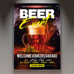 A Beer Event flyer template featuring a close-up of a frosty glass of beer with a rich head of foam, set against a lively and celebratory background with subtle light effects.