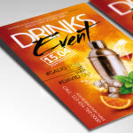 A customizable flyer template designed for bar promotions, showcasing a sleek and modern design with dynamic colors and bold typography that evokes a sense of social fun and quality drinks.