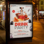 An inviting and attention-grabbing invitation template, ready for personalization for a "Drink Party," promising an unforgettable evening of delicious cocktails, good company, and a lively atmosphere.