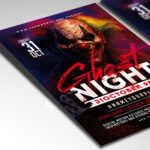 A customizable PSD flyer template designed for supernatural events, showcasing cryptic, ancient-looking typography and a dark color palette of deep purples and grays that evokes a sense of mystery and suspense.