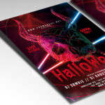A customizable PSD flyer template designed for spooky events, showcasing eerie, gothic typography and a chilling color palette of oranges and blacks that evokes a sense of fear and suspense.