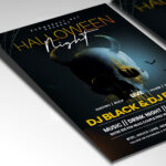 A customizable PSD flyer template designed for spooky events, showcasing eerie, gothic typography and a chilling color palette of oranges and blacks that evokes a sense of fear and suspense.