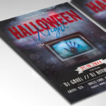 A customizable PSD flyer template designed for spooky events, showcasing eerie, gothic typography and a chilling color palette of oranges and blacks that evokes a sense of fear and suspense.
