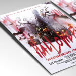 A customizable flyer template designed for spooky events, showcasing eerie, gothic typography and a chilling color palette of oranges and blacks that evokes a sense of fear and suspense.