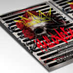 A customizable flyer template designed for spooky events, showcasing eerie, gothic typography and a chilling color palette of oranges and blacks that evokes a sense of fear and suspense.