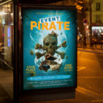 An inviting and attention-grabbing invitation template, ready for personalization for a "Pirate Event," promising an unforgettable night of music, costumes, and thrilling pirate fun.