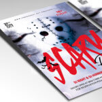 A customizable flyer template designed for horror events, showcasing distressed, gothic typography and a chilling color palette of deep reds and blacks that evokes a sense of fear and suspense.