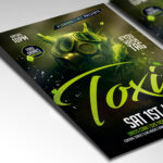 A customizable flyer template designed for alternative parties, showcasing sleek, industrial typography and vibrant visual effects that evoke a sense of exclusivity, mystery, and an immersive atmosphere.