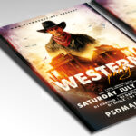 A customizable flyer template designed for country events, showcasing a warm, earthy color palette and bold, rustic typography that evokes a sense of frontier fun and laid-back celebration.