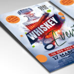 A customizable flyer template designed for whiskey tastings, showcasing elegant, vintage-inspired typography and a rich color palette of ambers and browns that evokes a sense of tradition and quality.