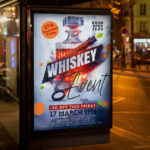 An inviting and attention-grabbing invitation template, ready for personalization for a "Whiskey Event," promising an unforgettable night of fine spirits, great company, and timeless enjoyment.