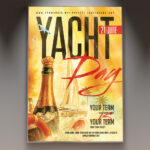 A Yacht Day flyer template featuring a pristine white yacht on a calm, blue ocean under a sunny sky, conveying luxury, relaxation, and an exclusive maritime experience.