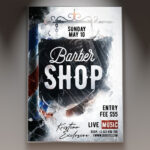 A Barber Shop flyer template featuring a classic barber pole and grooming tools, set against a stylish, retro-inspired background with subtle light effects, conveying a professional and vintage atmosphere.
