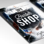 A customizable flyer template designed for barbershops, showcasing bold, clean typography and a classic color palette of reds and blues that evokes a sense of authentic style and tradition.