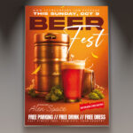 A Beer Fest flyer template featuring a frothy beer mug and hops, set against a rustic wooden background with subtle cozy lighting, conveying a classic festive atmosphere.