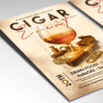 A customizable flyer template designed for upscale gatherings, showcasing bold, luxurious typography and a rich color palette of browns and golds that evokes a sense of class and refinement.
