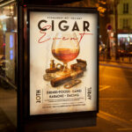 An inviting and attention-grabbing invitation template, ready for personalization for a "Cigar Event," promising an unforgettable evening of premium cigars, fine spirits, and lively conversation.