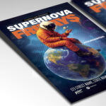 A customizable flyer template designed for nightlife events, showcasing bold, modern typography and a dynamic color palette of blues and magentas that evokes a sense of vibrant fun.