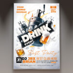A Drink Event flyer template featuring a stylish figure with a sparkling cocktail, set against a sleek club background with subtle light effects, conveying a professional and sophisticated atmosphere.