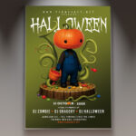A Halloween 2026 flyer template featuring a grinning jack-o'-lantern and a ghostly figure, set against a dark and foggy background with subtle eerie lighting, conveying a classic spooky Halloween atmosphere.