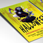 A customizable flyer template designed for spooky events, showcasing eerie, gothic typography and a chilling color palette of oranges and blacks that evokes a sense of fear and suspense.