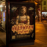An inviting and attention-grabbing invitation template, ready for personalization for a "Halloween Night Party Event," promising an unforgettable night of scares, costumes, and festive fun.