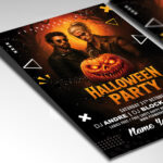 A customizable flyer template designed for scary events, showcasing bold, gothic typography and a chilling color palette of oranges and blacks that evokes a sense of fear and suspense.