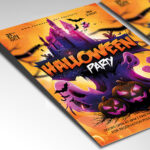 A customizable flyer template designed for scary events, showcasing bold, gothic typography and a chilling color palette of oranges and blacks that evokes a sense of fear and suspense.