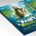A customizable flyer template designed for tropical events, showcasing bold, adventurous typography and a vibrant color palette of greens and yellows that evokes a sense of untamed fun.