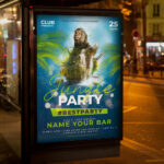 An inviting and attention-grabbing invitation template, ready for personalization for a "Jungle Party," promising an unforgettable night of music, costumes, and thrilling exotic fun.