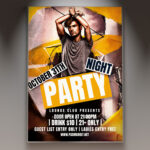 A Night Party flyer template featuring a silhouetted crowd dancing under vibrant, electric neon lights, conveying a professional and high-energy club atmosphere.